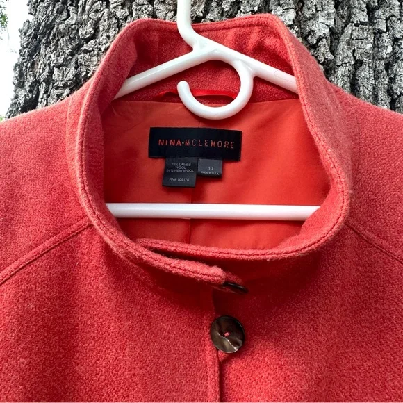 NINA MCLEMORE LAMBS WOOL NEHRU BLAZER Sz 10 Orange Shell Button Bohemian Jacket - Picture 3 of 4